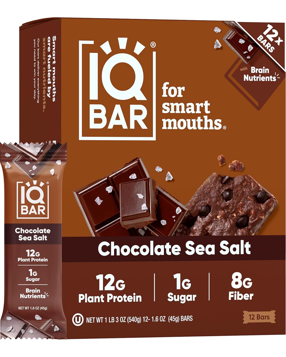 IQBAR Clean Plant Protein Bars - Chocolate Lovers Variety - 12 Count - Keto, Vegan, High Fiber, Gluten and Dairy Free, Low Sugar Snack - Brain and Body Nutrients for Focus, Energy, Meal Replacement