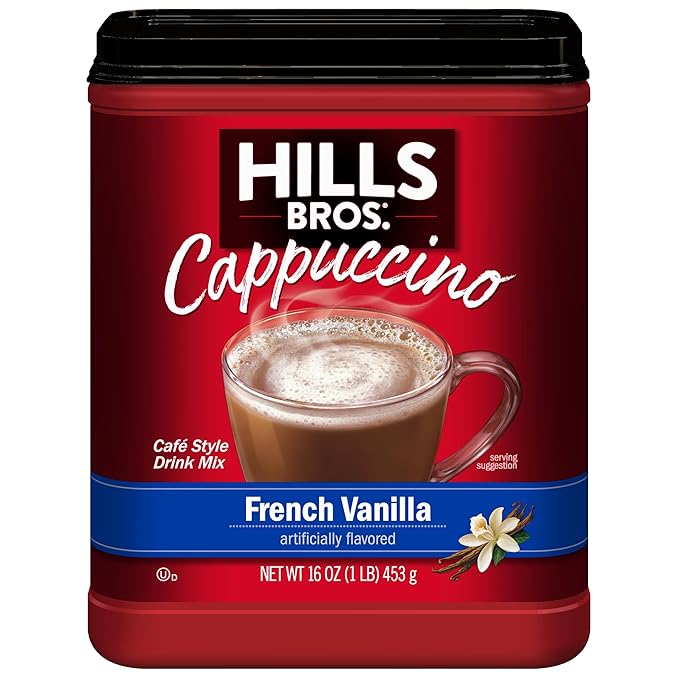 Hills Bros. Cappuccino Mix – Rich, Frothy Coffeehouse-Tasting Instant Drink Mix – Quick and Easy Preparation – Perfect for Hot & Iced Drinks & Creaming Coffee – French Vanilla, 1 Pack of 16oz