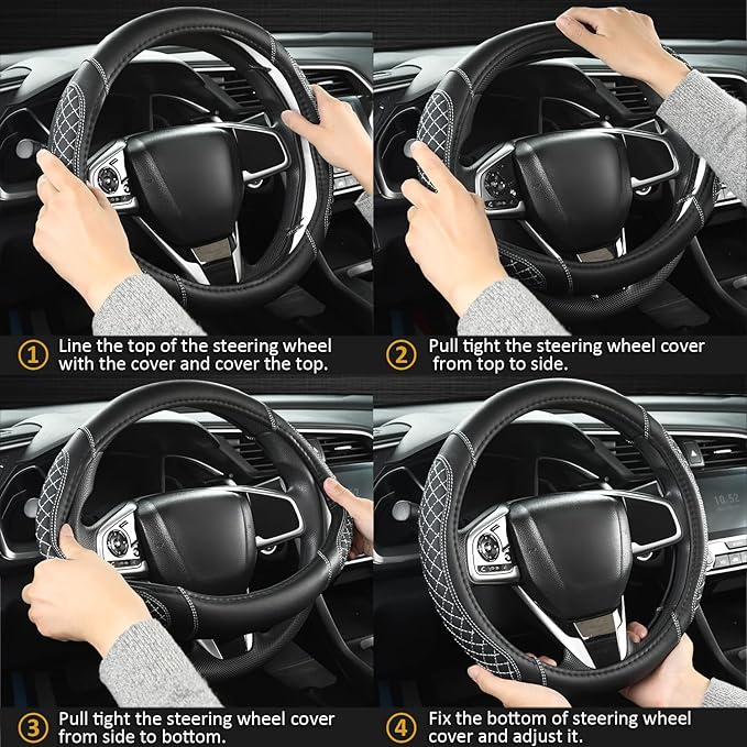 West Llama Customized Auto Car Steering Wheel Cover for Kia Sportage Sorento Spectra Forte 14.5-15 inch (Gray+Black-Standard Size)
