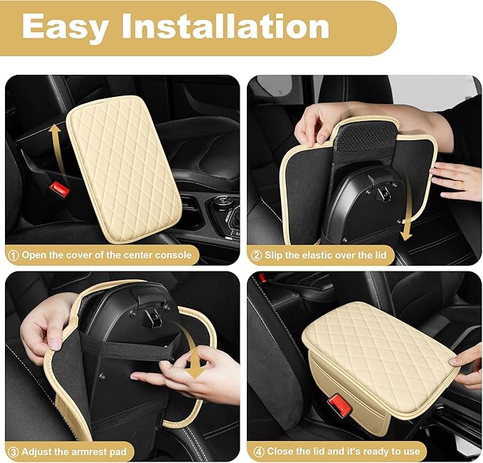 Center Console Cover for Passport: Armrest Cover for Car with 2 Storage Bags - Scratch & Wear Resistant & Waterproof Leather Console Cover,Anti-Scratch Auto Armrest Pad Accessory （Beige