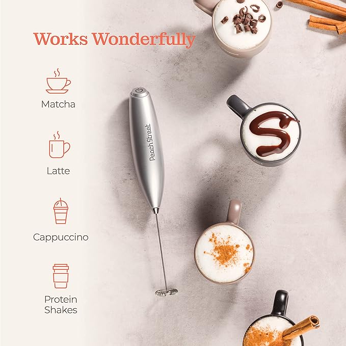 Powerful Handheld Milk Frother, Mini Milk Foamer, Battery Operated (Not included) Stainless Steel Drink Mixer for Coffee, Lattes, Cappuccino, Frappe, Matcha, Hot Chocolate.