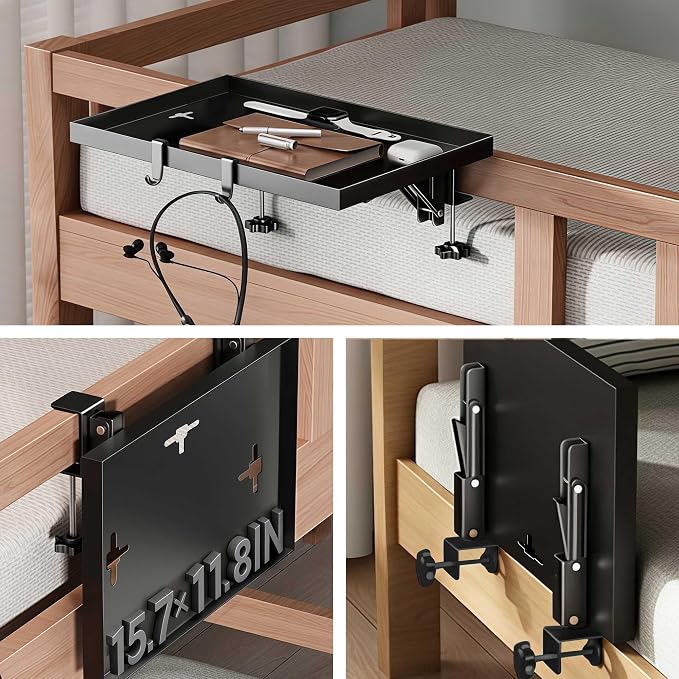 Foldable Bedside Shelf, Extra Large Floating Tray Table for Dorm Room & Bunk Bed, Side Table with 3 Cord Holes,College Dorm Room Essentials for Max 15.6" Laptops (15.7" x 11.8", Black)