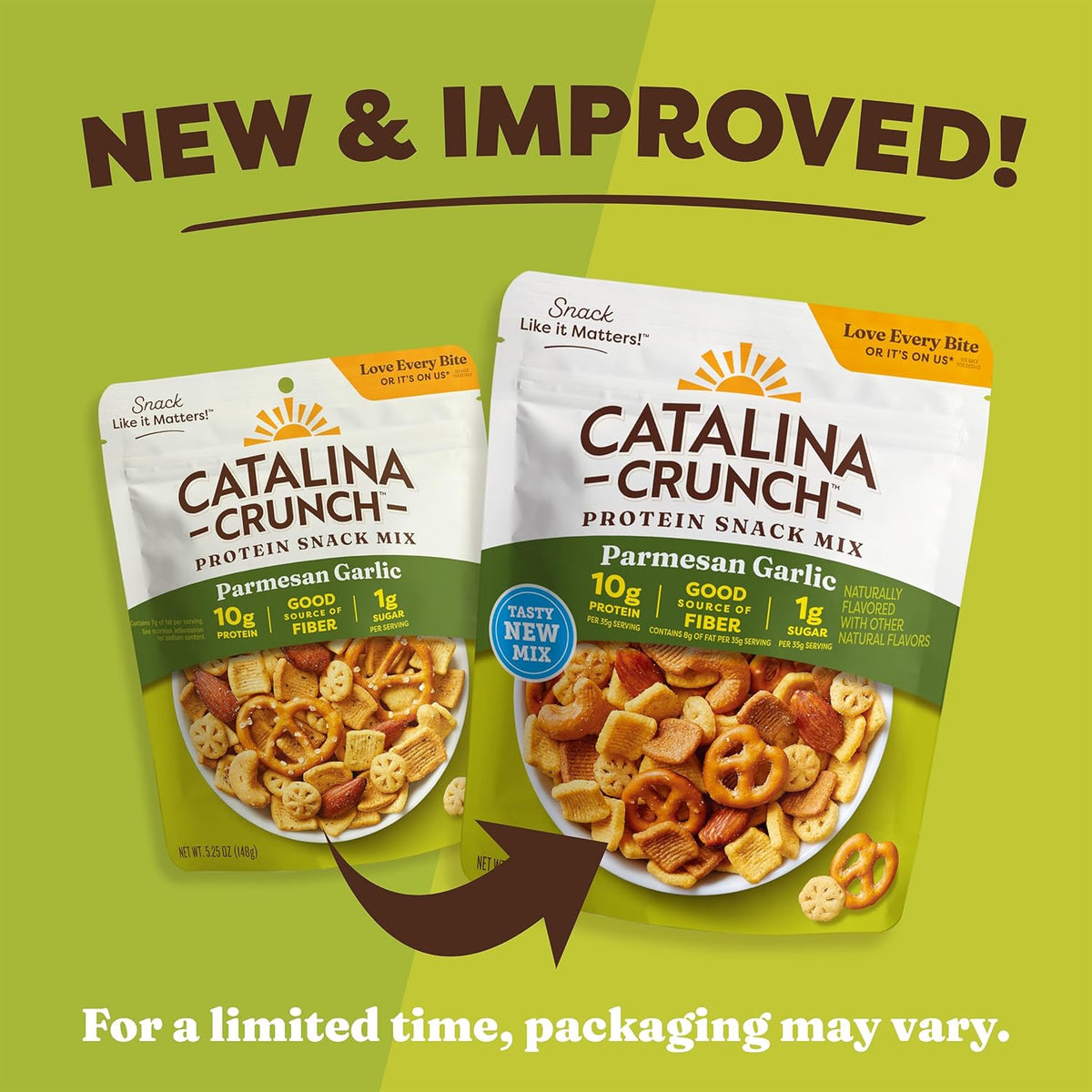 Catalina Crunch Protein Snack Mix - 10g Protein, 1g Sugar per Serving - Good Source of Fiber, Gluten Free - Parmesan Garlic, 5.25 Ounce Bag (Pack of 1) - Packaging May Vary