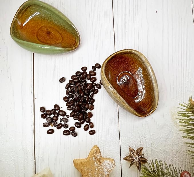 Coffee Bean Dosing Cup, Ceramic Dosing Dish for Coffee Beans, Coffee Been Dosing Tray, Coffee Bar Accessories and Coffee Enthusiast Gift(Brown)