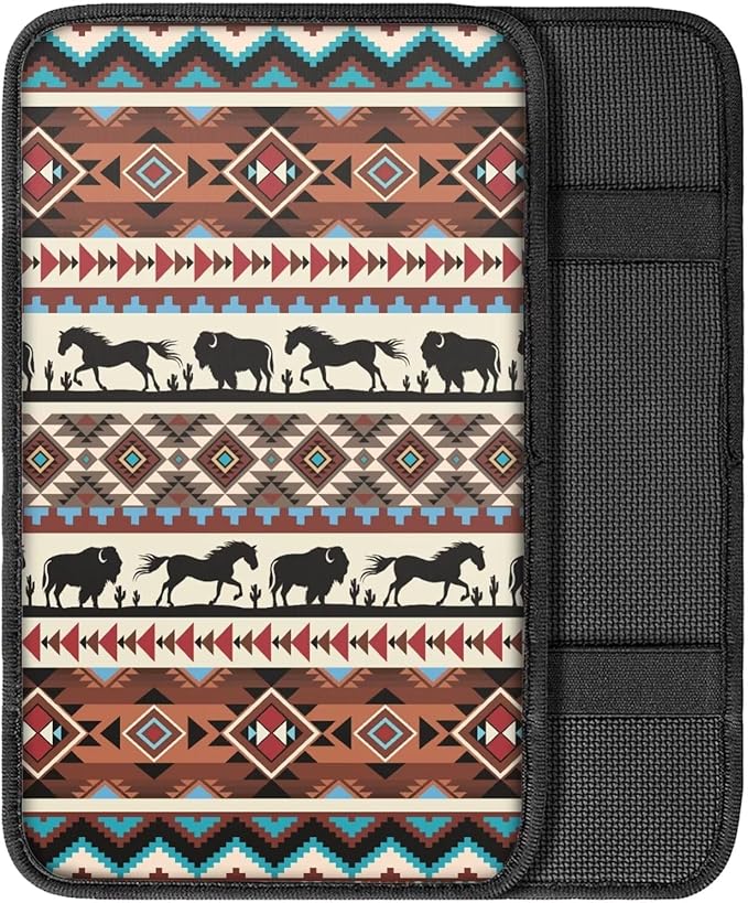 Horeset Aztec African Tribal Auto Console Covers Non-Slip Arm Rest Protector Universal Fit Car Accessories Easy to Install