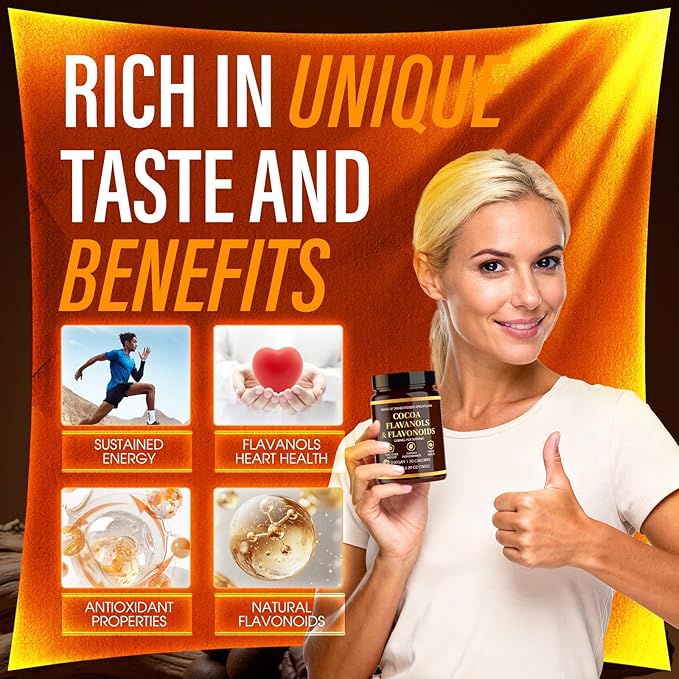 High Flavanol Cocoa Powder, 1200mg Cocoa Flavanols, Flavonoids & 600mg Epicatechin, Improve Circulation, Energy, Supports Heart Health & Brain Function (1, Gram, 150)
