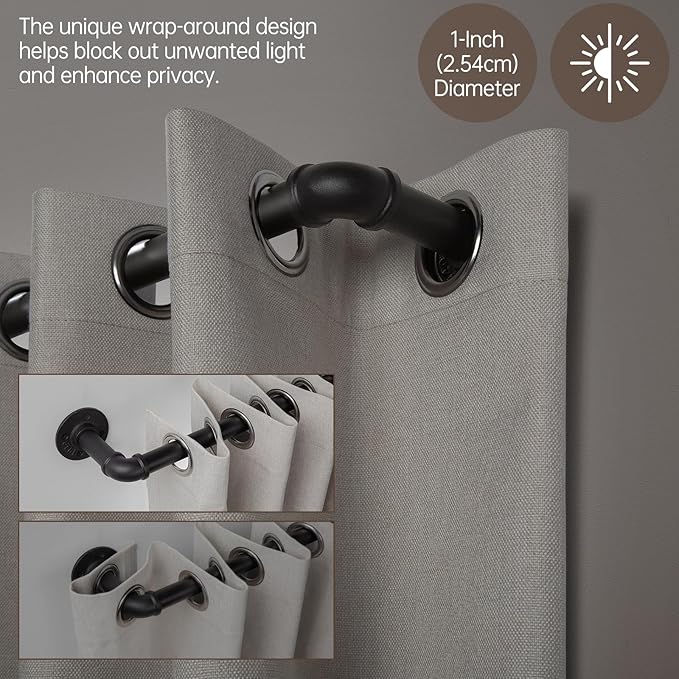 Zeerobee Curtain Rods for Windows 120 to 240, 1 Inch Industrial Wrap Around Black Curtain Rod, Indoor/Outdoor Room Divider Adjustable Drapery Pole, 120"-240"