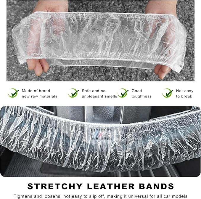 100 PCS Disposable Steering Wheel Cover, Plastic Clear Auto Steering Wheel Protector with Elastic Trims, Car Steering Protective Cover for Vehicle Oil Changes Body Shops