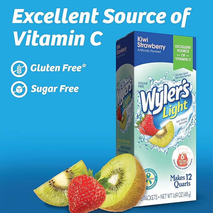 Wyler's Light Pitcher Packs, Water Drink Mix,Kiwi Strawberry,6 Pitcher Packets