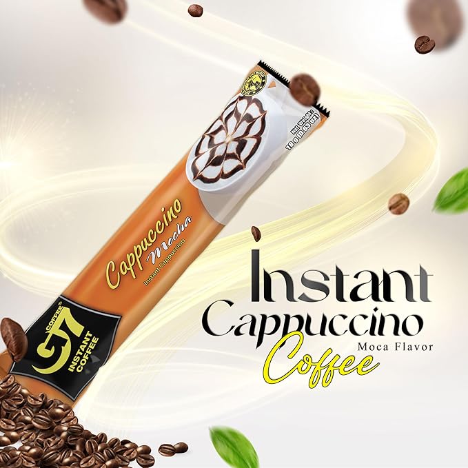TRUNG NGUYEN G7 CAPPUCINO MOCHA Instant Coffee for Energy Boost - Rich Cocoa Aroma, Thick & Soft Foam Milk - Strong and Pure Vietnamese Instant Coffee (12 Sticks/Box)