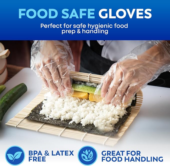 Disposable Plastic Gloves 100 Pack – Food Safe, BPA & Latex-Free HDPE Cryogenic Gloves for Cooking, Food Prep, Kitchen Use, Serving & Crafts – Clear, Single-Use, Comfortable Fit