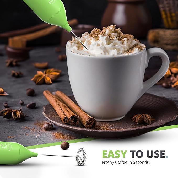Oliver's Kitchen ® Handheld Milk Frother- Create Milky Foam For Coffee, Cappucino, Hot Chocalate And More in Seconds - USB-C Rechargeable