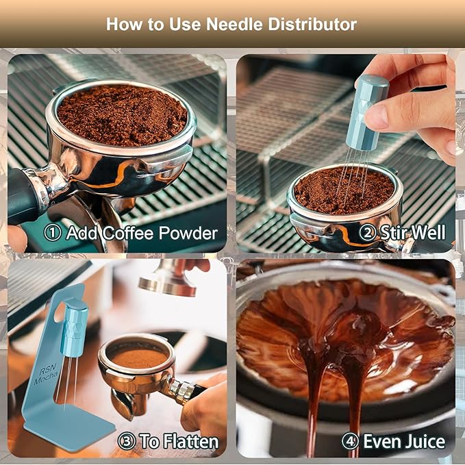 WDT Tool Espresso Distribution Tool,Coffee Distribution Tool with Magnetic Stand, Espresso Accessories with 6 Extra Φ0.25mm Stainless Steel Needles for Barista (Mint Green, Φ0.25mm)