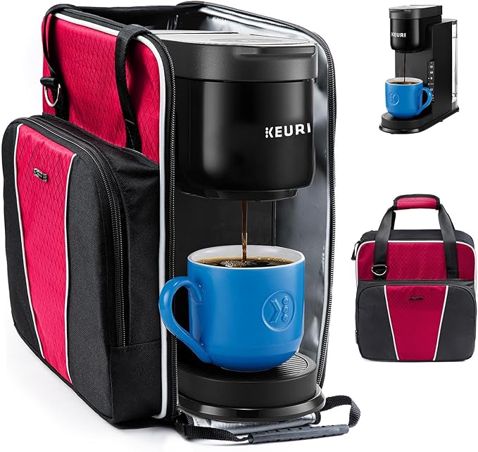 BAGSPRITE For Keurig K-Express Coffee Maker Travel Bag, K-Iced Single Serve Brewer Carrying Case with Multiple Pockets for Pods, Storage Bag With Shoulder Strap