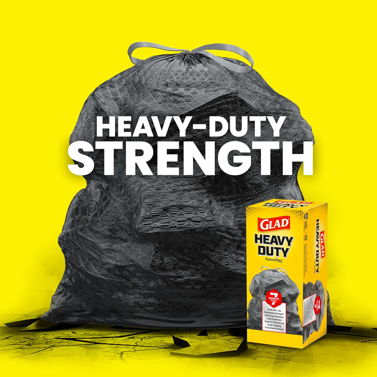 Glad Large 30 Gallon Trash Bags, Unscented Heavy Duty Garbage Bags, Forceflex with Drawstring, 50 Count (Packaging May Vary)