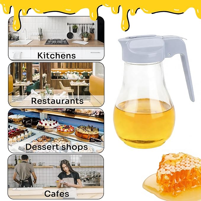 13.5oz Glass Syrup Dispenser with No-Drip Stainless Steel Spout - Honey Jar, Maple Syrup Pourer & Oil Cruet - Pastel Blue Kitchen Container for Pancakes & Waffles