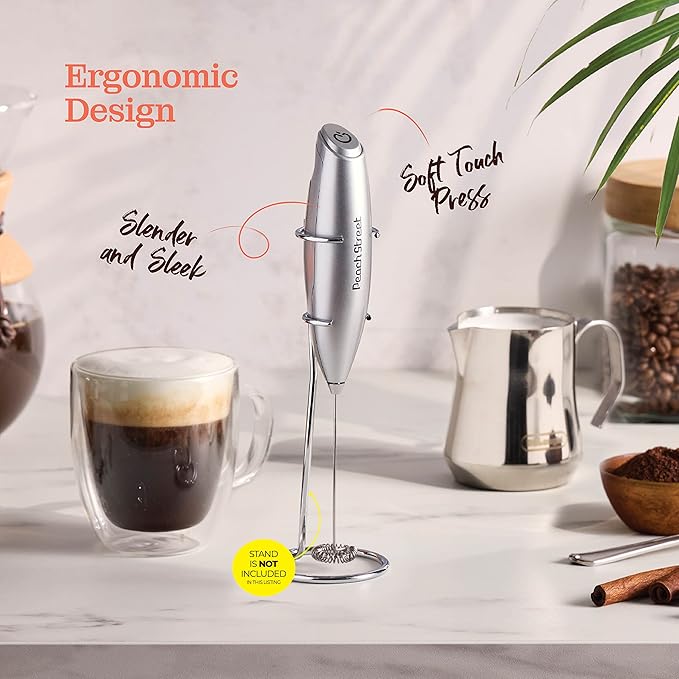 Powerful Handheld Milk Frother, Mini Milk Foamer, Battery Operated (Not included) Stainless Steel Drink Mixer for Coffee, Lattes, Cappuccino, Frappe, Matcha, Hot Chocolate.