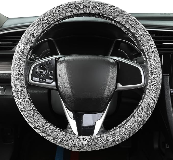 Auto Newer Breathable Steering Wheel Cover Suitable For Four Seasons，Anti-Slip Design，Odorless，Easy Carry ，Unviersal Fit for Truck SUV Sedans Vans，Interior Accessories Standard Size[14" 1/2-15"]（Grey）