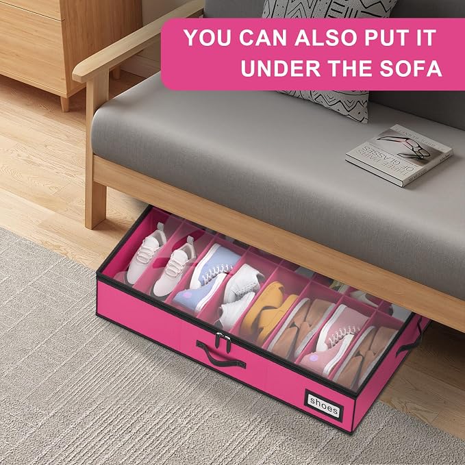 homyfort Shoe Organizer Under Bed, Fits 32 Pairs, Under bed Shoe Storage Boxes with Study Handles and Clear Cover, zapateras organizer for shoes, set of 2