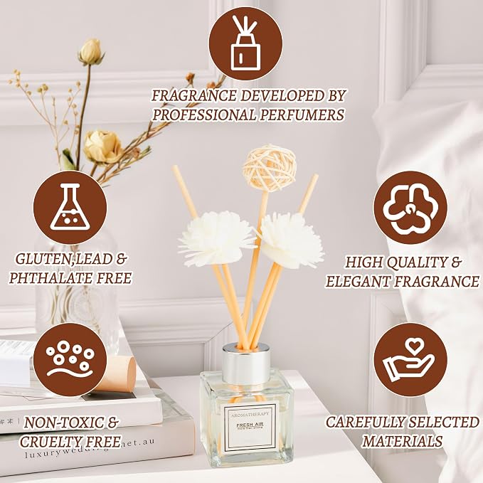 Reed Diffuser Set, 1.7 oz Scent Diffuser with Sticks, Gardenia Scent for Bathroom Accessories Shelf Decor, Air Fresheners for Home, Home Fragrance Products, House Office Room Decor Aesthetic & Gift