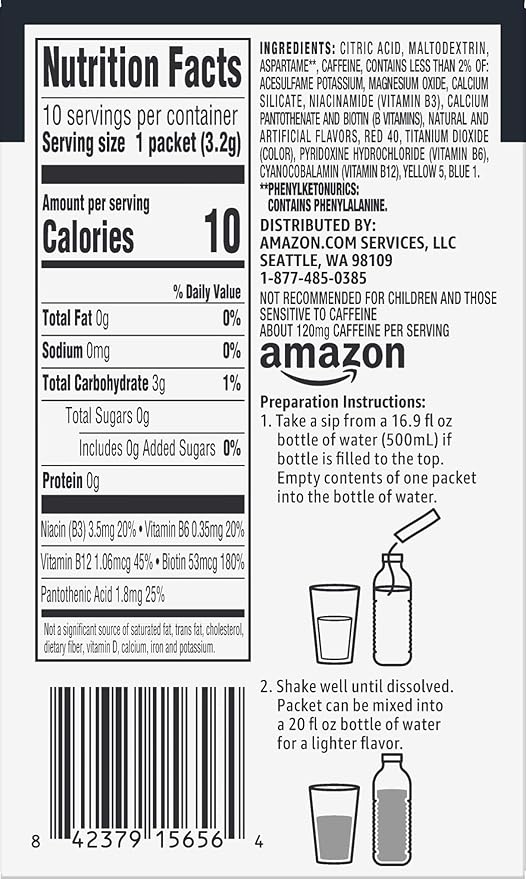 Amazon Brand - Happy Belly Drink Mix Singles, Strawberry with Caffeine, 1.1 Ounce, 120 Count (12 Packs of 10) (Previously Solimo)