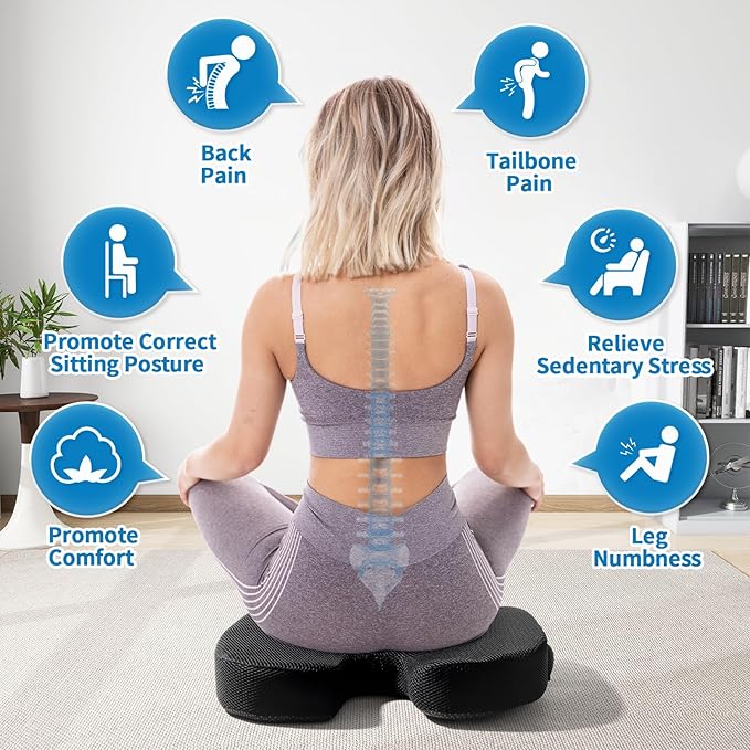 Mesh Car Seat Cushion, Memory Foam Cushion for Office Chairs, Cars, Desk, Gaming & Wheelchair, Ergonomic Cushions Pad for Tailbone Pain Relief Sciatica & Back Support,Non Slip, Black