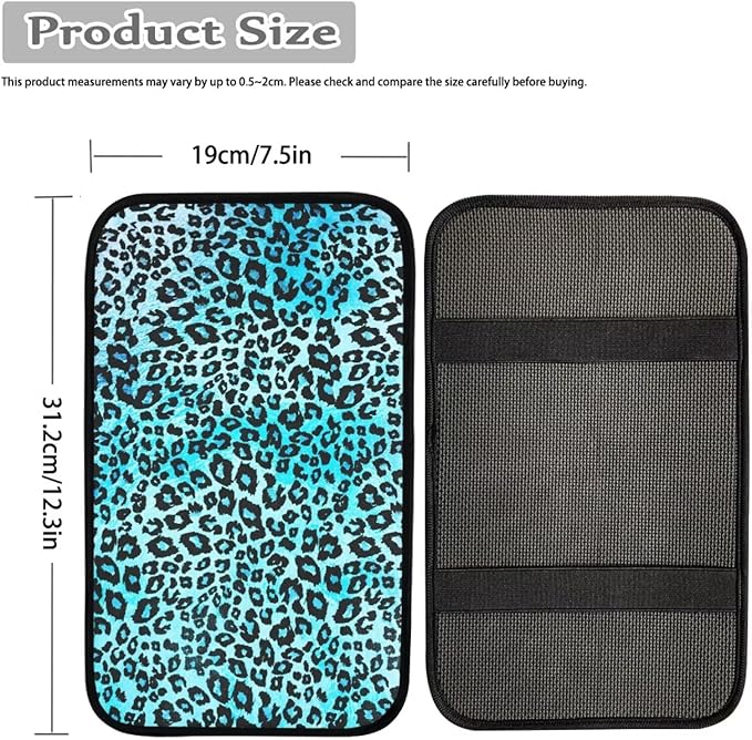 Blue Leopard Print Car Console Covers,Soft Armrest Cover for SUV,Cars,Fashion Car Accessories