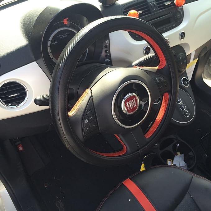 Jdragon Black & Carbon Fiber Style PVC Leather Slip-On Steering Wheel Cover 14.25-15" Diameter