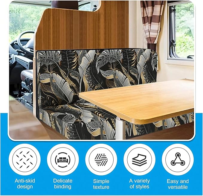 RV Dinette Cushion Covers, Stretch Table Seat Slipcovers, Replacement Washable Camper Couch Cushion Slipcovers for Bench Seats, RV Camper Car 1 Backrest Cover & 1 Bench Cover,Plant 4