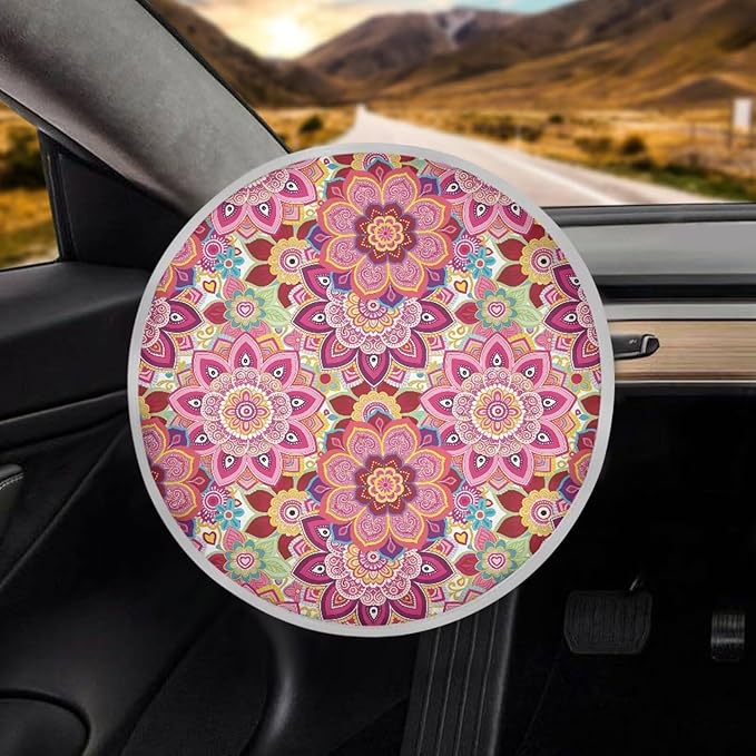 Mandala Steering Wheel Sun Cover 17 Inch Easy to Install Car Rudder Sun Heat Shield Foldable Vehicle Steering Wheel Vehicle UV Reflector Summer Essential Gift for Friends