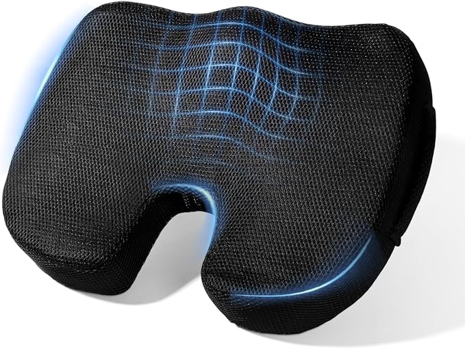 Mesh Car Seat Cushion, Memory Foam Cushion for Office Chairs, Cars, Desk, Gaming & Wheelchair, Ergonomic Cushions Pad for Tailbone Pain Relief Sciatica & Back Support,Non Slip, Black
