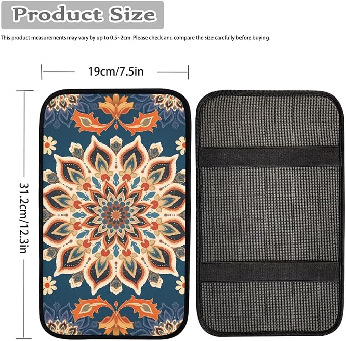Bohemian Flower Print Center Console Armrest Pad for Cars Universal Decorative Car Armrest Box Protector Pad Easy to Install Car Decor Accessories for Sedan SUV Truck