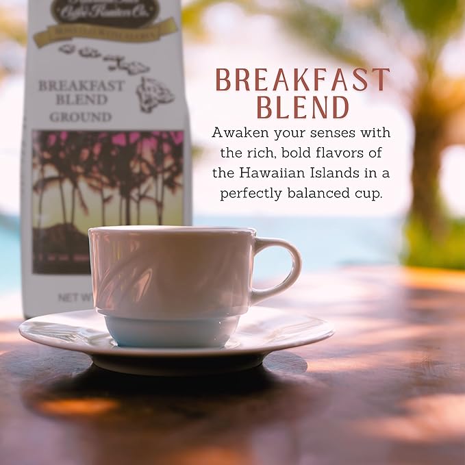 Hawaiian Isles Coffee Breakfast Blend, Light Roast Ground Coffee, Roasted with Aloha - 8 Ounce Bag