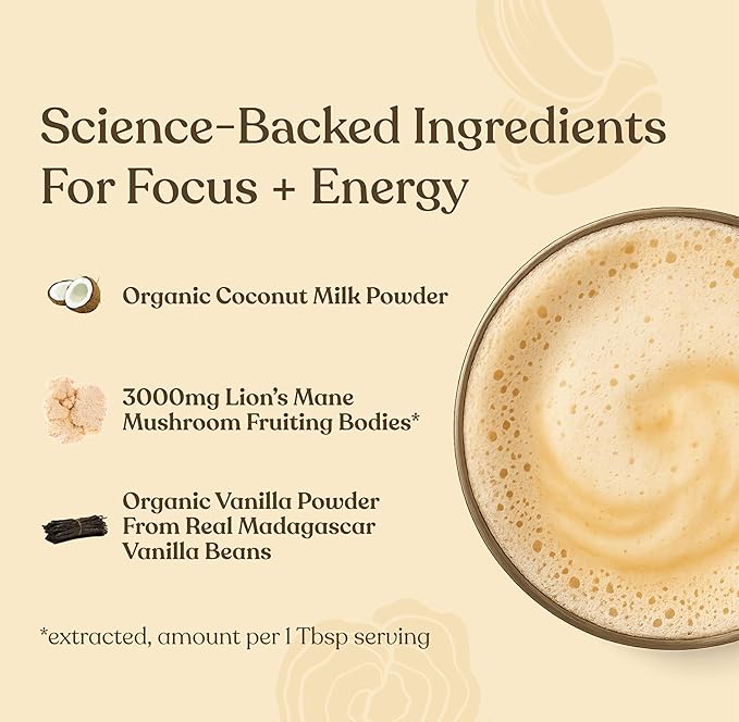Four Sigmatic Focus Vanilla Coffee Creamer | Organic Non Dairy Coffee Creamer with Lion’s Mane and Vitamin B12 | Vanilla, 4.23 oz