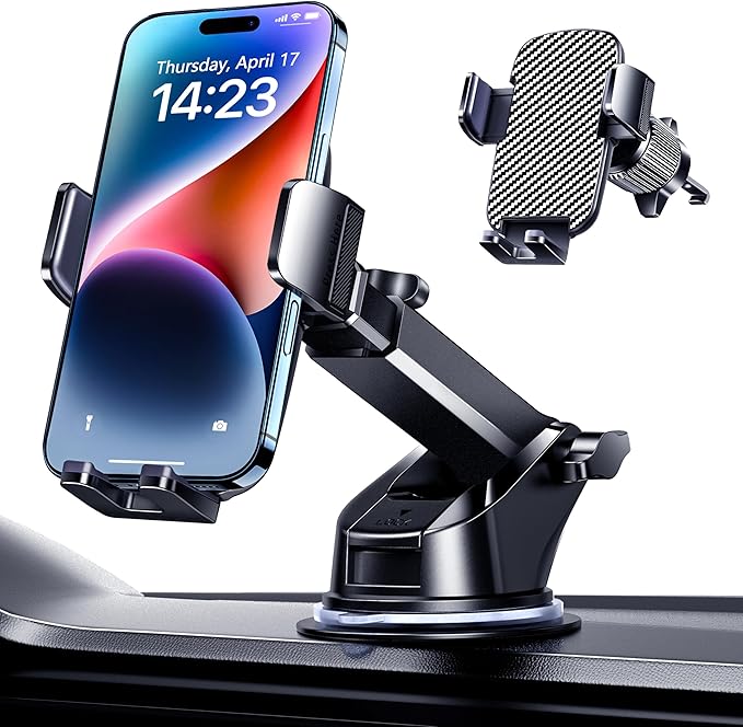 Qifutan Military-Grade Car Phone Holder - [Ultra Strong Suction] 3-in-1 Phone Mount for Dashboard, Windshield & Air Vent, Super Stable Universal Car Accessories for iPhone & All Smartphones
