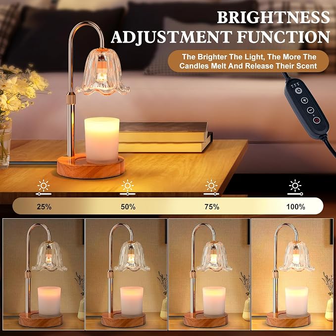 Candle Warmer Lamp Electric Timer: Dimmable Candles Warming Lamps - Height Adjustable Burner Jar - No Flame Scented Melts Wax - All Candle Jars Home Decor Table Light