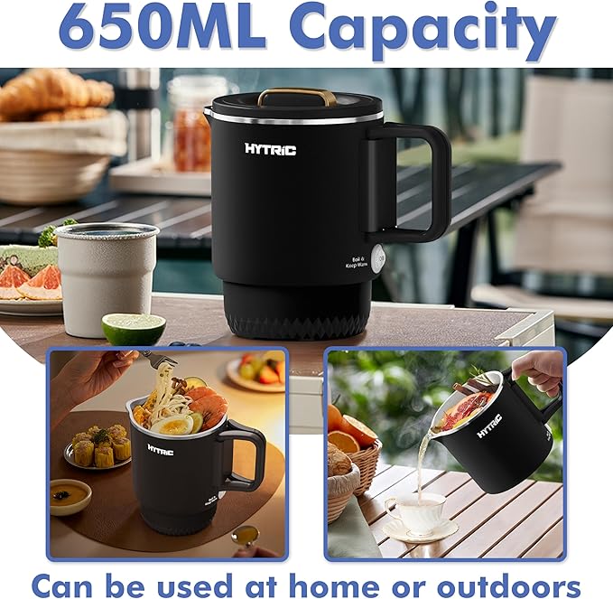 HYTRIC Travel Electric Kettle, 650ML Foldable Small Electric Kettle, Stainless Steel Portable Kettle with Dual Power Control, Collapsible Small Kettle Electric, Auto Shutoff & Boil Dry Protection