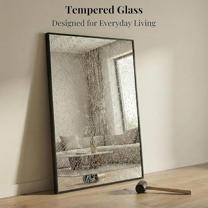 48''x30'' Black Bathroom Mirror, Large Metal Framed Vanity Mirror for Wall, 30x48 Horizontal Mirror Over Sink, Modern Farmhouse, Flush Mount