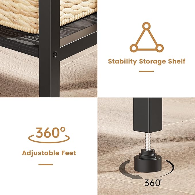 Small Black Side Table, Tall End Table with Adjustable Shelf, Accent Table Stand for Home Decor, Small Entryway Table, Bedroom Nightstand, Living Room, Office, Black