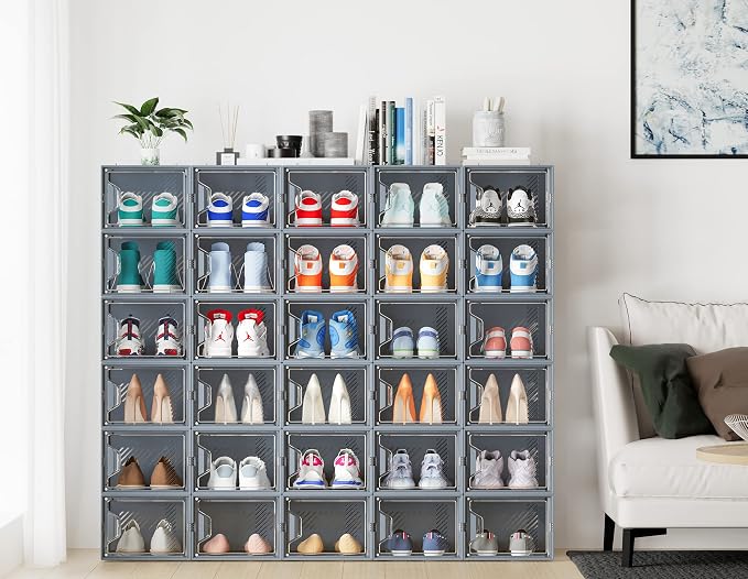 SIMPDIY Shoe Storage, 12 Pack X-Large Shoe Organizer for Closet, Shoe Boxes Clear Plastic Stackable Shoe Storage Boxes for Size 13