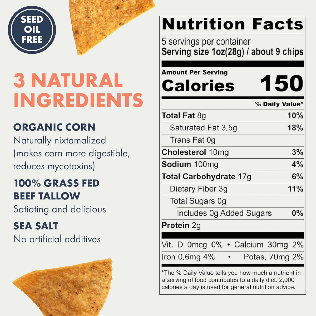 MASA Chips Corn Tortilla Chips Cooked in Beef Tallow – Seed Oil Free Snack, 2pk×5 oz each– Handmade with Only Naturally Grown Corn & Sea Salt, Gluten Free