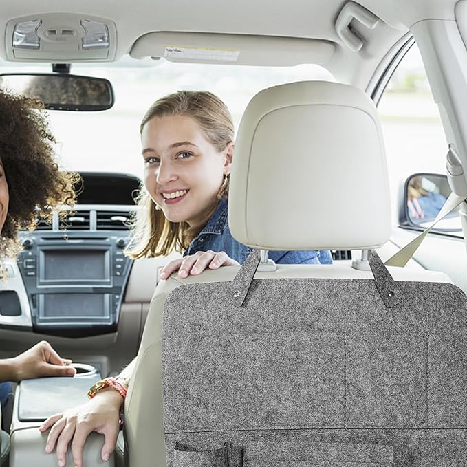 Car Backseat Organizer Bag Hanging Felt Storage Pouch with Kick Protection for Car Seat Back, Medium Gray Small Size, Automotive Interior Storage Solution