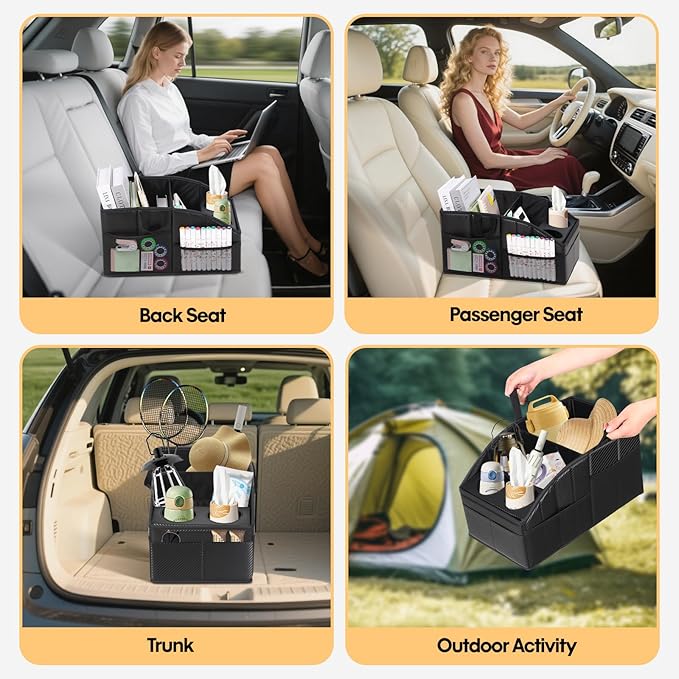 Car Seat Organizer,Premium PU Leather Backseat Car Organizer Keep Tidy,Car Storage with 11 Storage Compartments and 2 Large Size Cup Holders,Passenger Seat Organizer for kids (Carbon fiber texture)