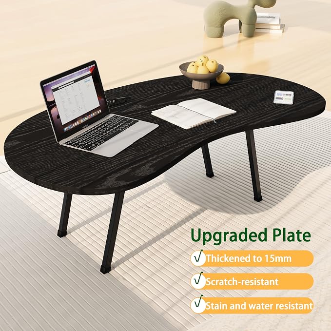 Foldable Coffee Table,Mid Century Modern Coffee Table Living Room Tables,Oval Center Table,Small Folding Coffee Tables Portable Table for Small Spaces,Living Room,Bedroom,Home,Easy Assembly,Black