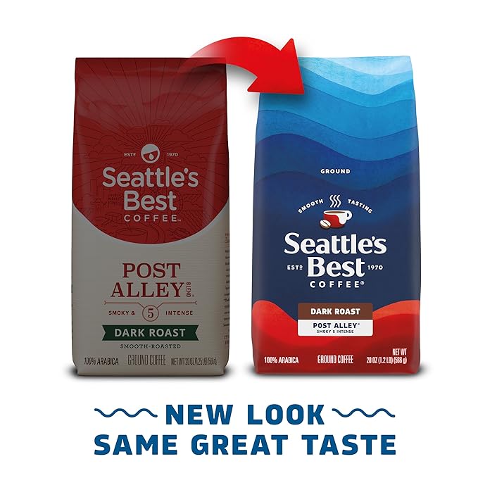 Seattle’s Best Coffee, Dark Roast Ground Coffee, Post Alley, 100% Arabica, 6 Bags (20 oz Each)
