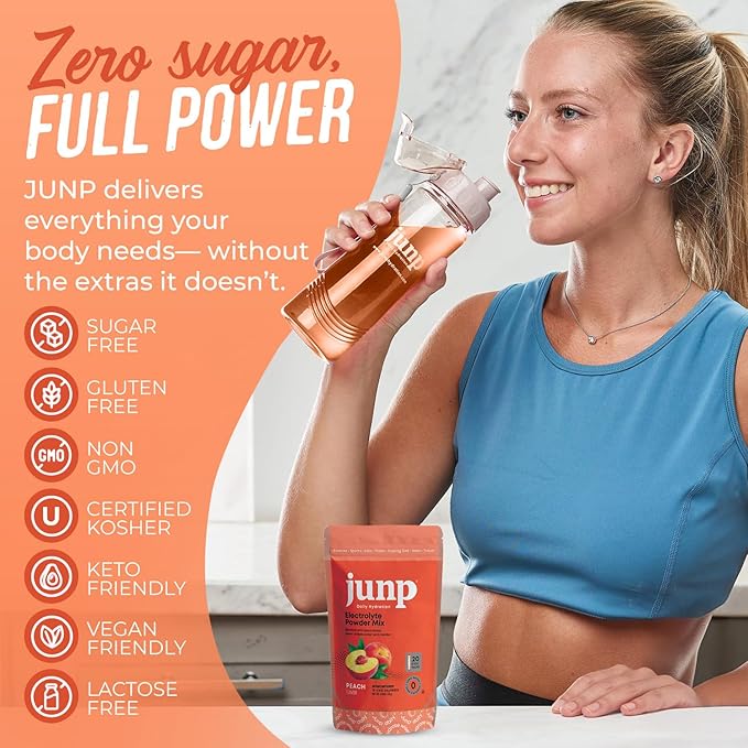 JUNP Sugar Free Electrolytes Powder Packets for Water Instant Hydration Packets with Salt & Potassium, Zero Calorie, No Carbs No Sugar Electrolyte Drink Mix Sticks, Keto Friendly, Juicy Peach 20 Pack