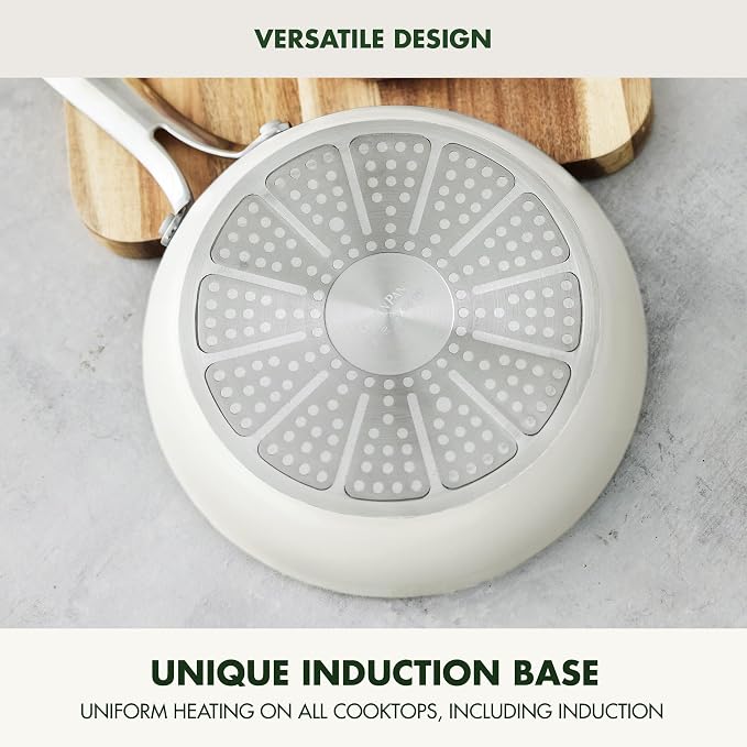 GreenPan Nova 8” Frying Pan Skillet, Induction Suitable Diamond Infused PFOA and PFAS-Free Nontoxic Ceramic Nonstick, Dishwasher and Oven Safe Fry Pan, Quick Even Heating, Cream White