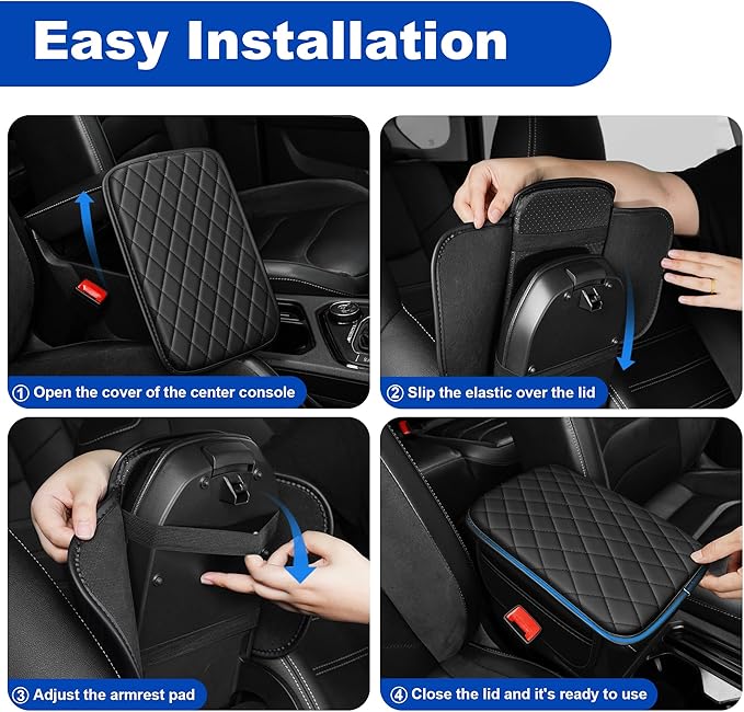 Center Console Cover for XT5: Armrest Cover for Car with 2 Storage Bags - Scratch & Wear Resistant & Waterproof Leather Console Cover,Anti-Scratch Auto Armrest Pad Accessory （Black
