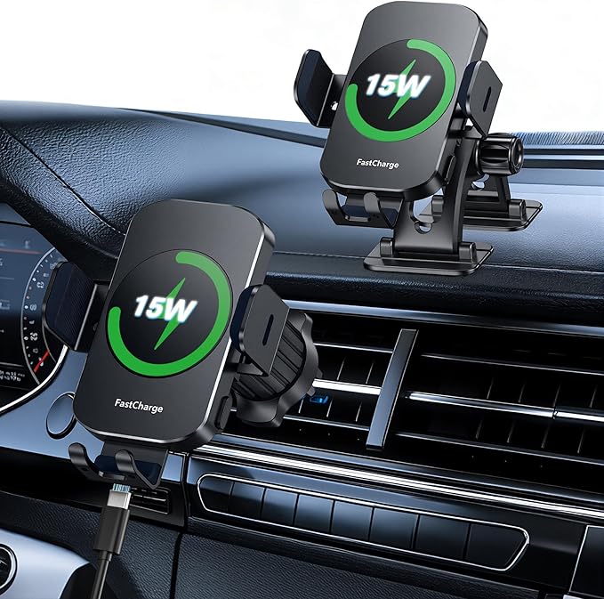 2026【80+LBS Safest Strongest】 Upgrade Car Phone Holder Mount, 360° Rotation Wireless Car Charger with Metal Hook Clip & Strongest Suction for Dashboard Windshield Vent for iPhone 17 16 Samsung