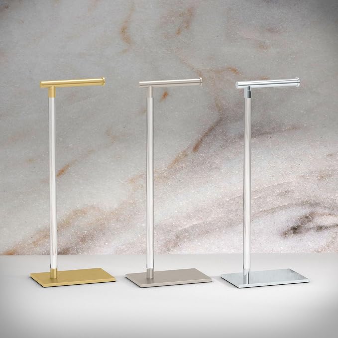 Gatco 1331SN Toilet Paper Holder Stand, Satin Nickel, Acrylic Post, Weighted Base, Freestanding Bathroom Floor Stand, 22.25 Inch